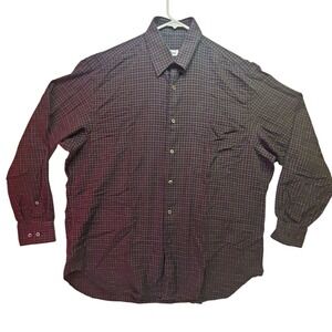 Brioni Mens XL Brown Plaid Check Button Front Shirt Long Sleeve Italy Cotton